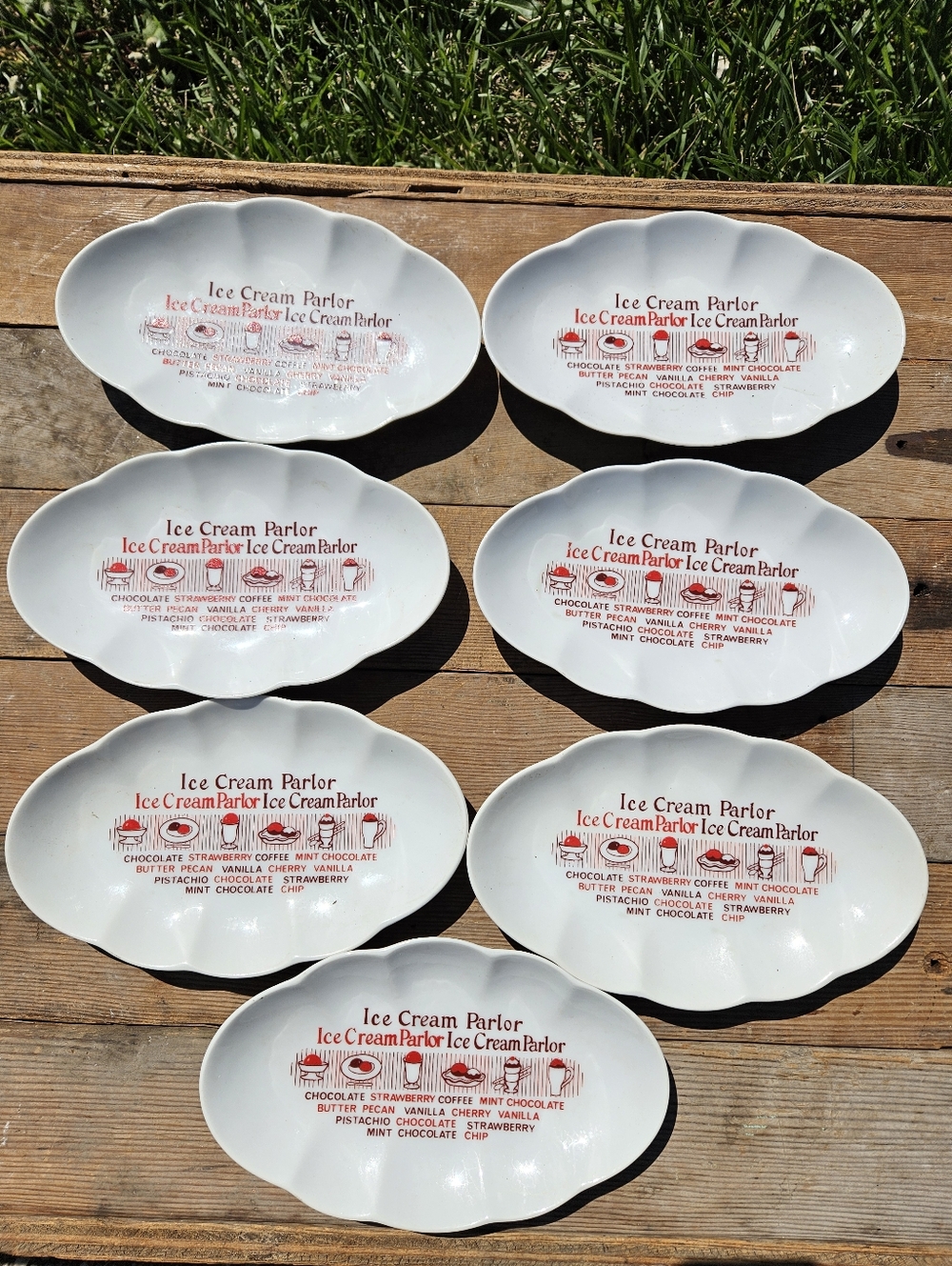 Lot of 7 Vintage National Silver Nagoya Japan Ice Cream Parlor Ceramic Sundae...